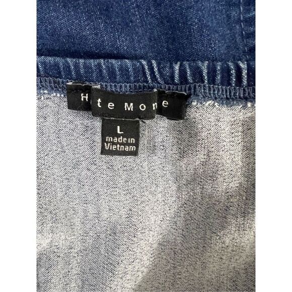 Haute Monde Blue Denim Mini Dress Size L Zip-Front Spaghetti Straps Sleeveless - Picture 6 of 10